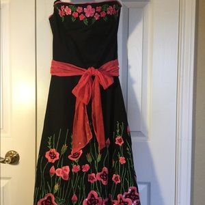 Strapless Embroidered Black Dress